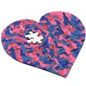 Blue and Pink Camouflage Pattern Wooden Puzzle Heart View3