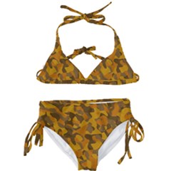 Brown And Orange Camouflage Kids  Classic Bikini Set by SpinnyChairDesigns