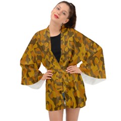 Brown And Orange Camouflage Long Sleeve Kimono by SpinnyChairDesigns