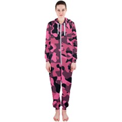 Black And Pink Camouflage Pattern Hooded Jumpsuit (ladies)  by SpinnyChairDesigns