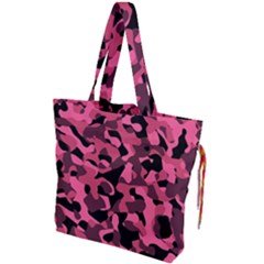 Black And Pink Camouflage Pattern Drawstring Tote Bag by SpinnyChairDesigns