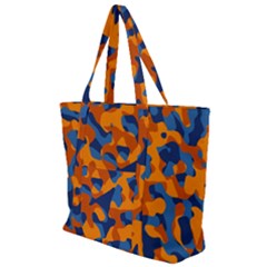 Blue And Orange Camouflage Pattern Zip Up Canvas Bag by SpinnyChairDesigns