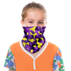Purple And Yellow Camouflage Pattern Face Covering Bandana (kids) by SpinnyChairDesigns