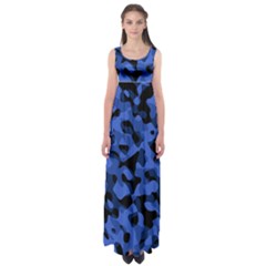 Black And Blue Camouflage Pattern Empire Waist Maxi Dress by SpinnyChairDesigns