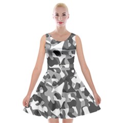Grey And White Camouflage Pattern Velvet Skater Dress by SpinnyChairDesigns