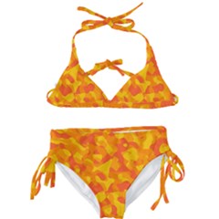 Orange And Yellow Camouflage Pattern Kids  Classic Bikini Set by SpinnyChairDesigns