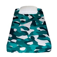 Teal And White Camouflage Pattern Fitted Sheet (single Size) by SpinnyChairDesigns