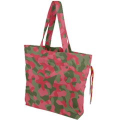 Pink And Green Camouflage Pattern Drawstring Tote Bag by SpinnyChairDesigns