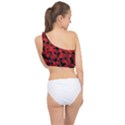 Red and Black Camouflage Pattern Spliced Up Bikini Top  View2
