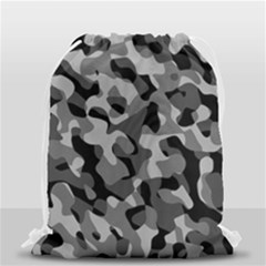 Grey And Black Camouflage Pattern Drawstring Bag (small) by SpinnyChairDesigns