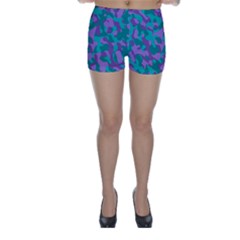Purple And Teal Camouflage Pattern Skinny Shorts by SpinnyChairDesigns