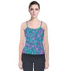 Purple And Teal Camouflage Pattern Velvet Spaghetti Strap Top by SpinnyChairDesigns