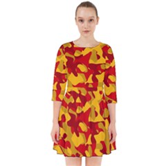Red And Yellow Camouflage Pattern Smock Dress by SpinnyChairDesigns