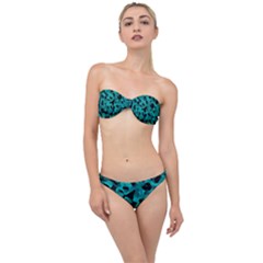 Black And Teal Camouflage Pattern Classic Bandeau Bikini Set by SpinnyChairDesigns