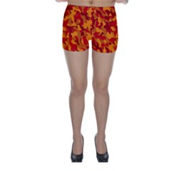 Red And Orange Camouflage Pattern Skinny Shorts by SpinnyChairDesigns