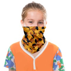 Orange And Black Camouflage Pattern Face Covering Bandana (kids) by SpinnyChairDesigns