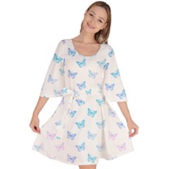 Light Blue Pink Butterflies Pattern Velour Kimono Dress by SpinnyChairDesigns