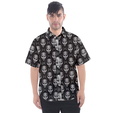 Grey Aliens Extraterrestrials Ufo Faces Men s Short Sleeve Shirt by SpinnyChairDesigns