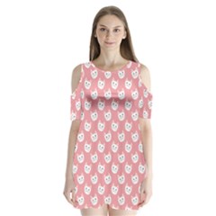 Cute Cat Faces White And Pink Shoulder Cutout Velvet One Piece by SpinnyChairDesigns