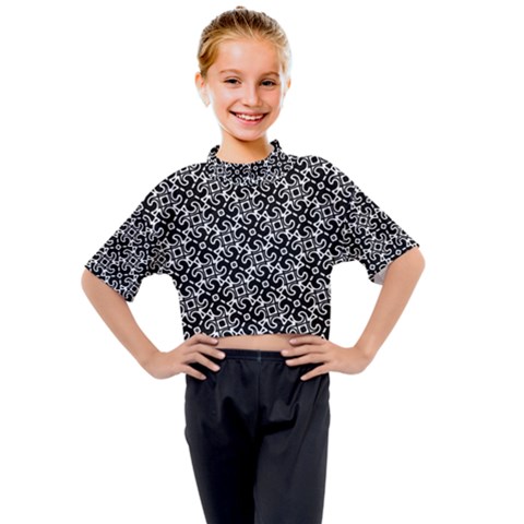 Black And White Decorative Design Pattern Kids Mock Neck Tee by SpinnyChairDesigns