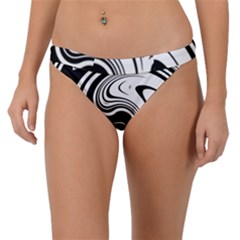 Black And White Swirl Spiral Swoosh Pattern Band Bikini Bottom by SpinnyChairDesigns