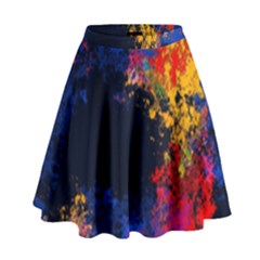 Colorful Paint Splatter Texture Red Black Yellow Blue High Waist Skirt by SpinnyChairDesigns