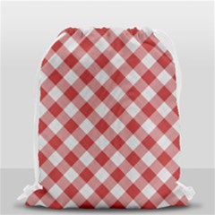Picnic Gingham Red White Checkered Plaid Pattern Drawstring Bag (small) by SpinnyChairDesigns