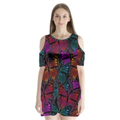 Colorful Monarch Butterfly Pattern Shoulder Cutout Velvet One Piece by SpinnyChairDesigns