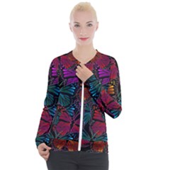 Colorful Monarch Butterfly Pattern Casual Zip Up Jacket by SpinnyChairDesigns