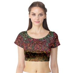 Stylish Fall Colors Camouflage Short Sleeve Crop Top by SpinnyChairDesigns