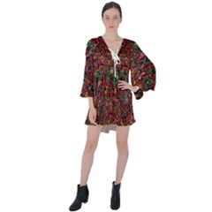 Stylish Fall Colors Camouflage V-neck Flare Sleeve Mini Dress by SpinnyChairDesigns