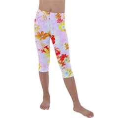 Cosmos Flowers Orange Kids  Lightweight Velour Capri Leggings  by DinkovaArt