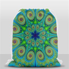 Peacock Mandala Kaleidoscope Arabesque Pattern Drawstring Bag (small) by SpinnyChairDesigns