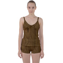 Dark Wood Panel Texture Tie Front Two Piece Tankini by SpinnyChairDesigns