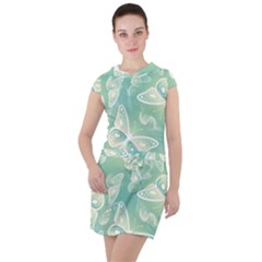 Turquoise Light Green Butterfly Pattern Drawstring Hooded Dress by SpinnyChairDesigns