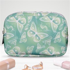 Turquoise Light Green Butterfly Pattern Make Up Pouch (small) by SpinnyChairDesigns