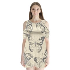 Vintage Ink Stamp On Paper Monarch Butterfly Shoulder Cutout Velvet One Piece by SpinnyChairDesigns