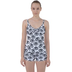 Black And White Cartoon Eyeballs Tie Front Two Piece Tankini by SpinnyChairDesigns
