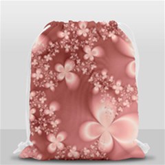 Tea Rose Colored Floral Pattern Drawstring Bag (small) by SpinnyChairDesigns