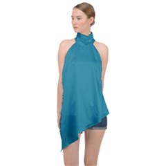 Mosaic Blue Pantone Solid Color Halter Asymmetric Satin Top by FlagGallery