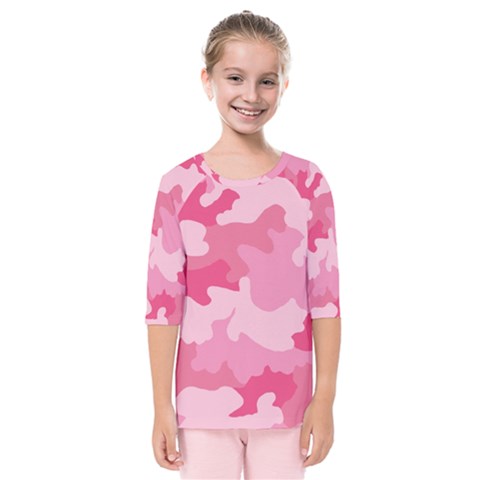 Camo Pink Kids  Quarter Sleeve Raglan Tee by MooMoosMumma