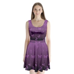 Purple Butterflies Pattern Split Back Mini Dress  by SpinnyChairDesigns