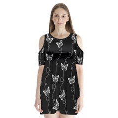 Black And White Butterfly Pattern Shoulder Cutout Velvet One Piece by SpinnyChairDesigns