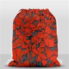 Red Grey Abstract Grunge Pattern Drawstring Bag (small) by SpinnyChairDesigns