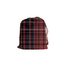 Black And Red Striped Plaid Drawstring Pouch (small) by SpinnyChairDesigns