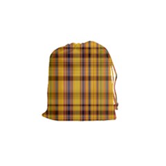 Madras Plaid Yellow Gold Drawstring Pouch (small) by SpinnyChairDesigns