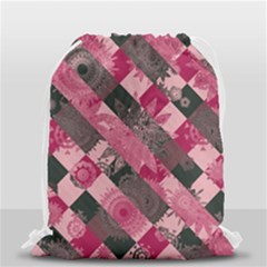 Abstract Pink Grey Stripes Drawstring Bag (small) by SpinnyChairDesigns