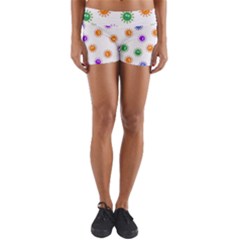 Cartoon Corona Virus Covid 19 Yoga Shorts by SpinnyChairDesigns