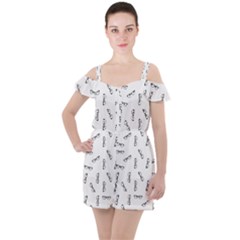 Geek Glasses With Eyes Ruffle Cut Out Chiffon Playsuit by SpinnyChairDesigns