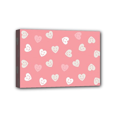 Cute Pink And White Hearts Mini Canvas 6  X 4  (stretched) by SpinnyChairDesigns